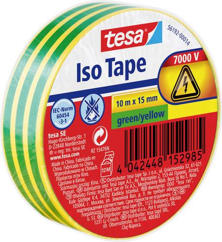 TESA 56192-00014-22 Isolierband Grün, Gelb (L x B) 10 m x 15 mm