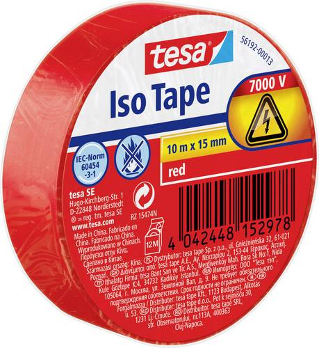 TESA 56192-00013-22 Isolierband Rot (L x B) 10 m x 15 mm