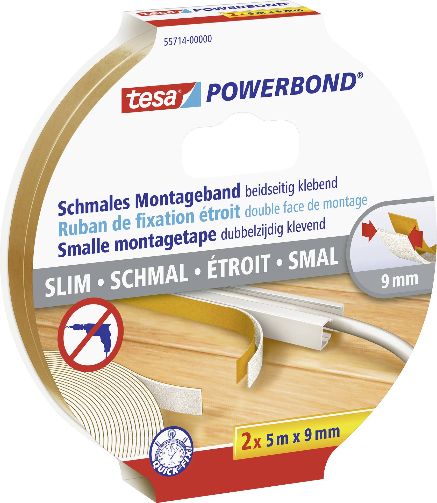TESA SLIM 55714-00000-00 Montageband tesa® Powerbond Weiß (L x B) 5m x 9mm 2St.