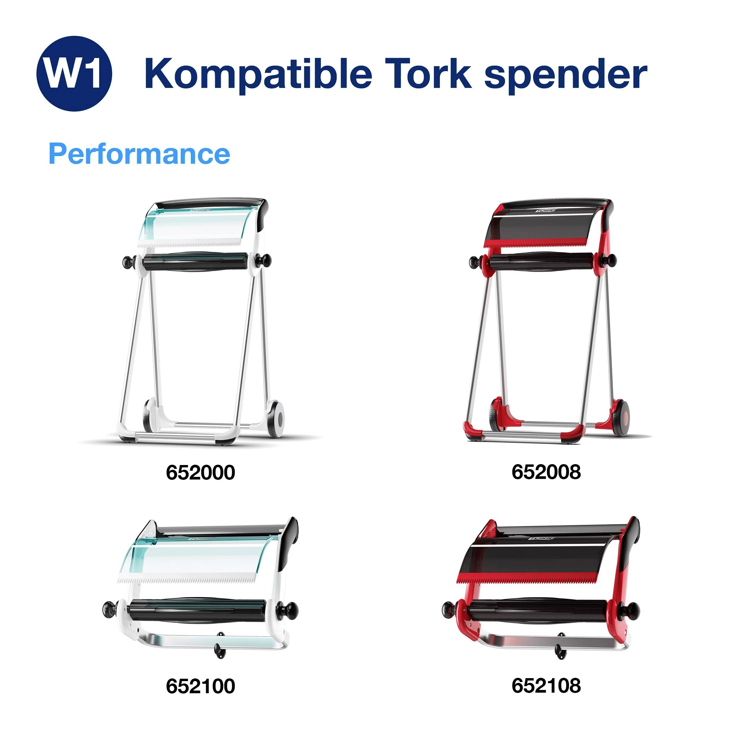 Vier Spender in verschiedenen Farben mit den Nummern 652000, 652008, 652100, 652108. Oben steht 'Kompatible Tork Spender'.