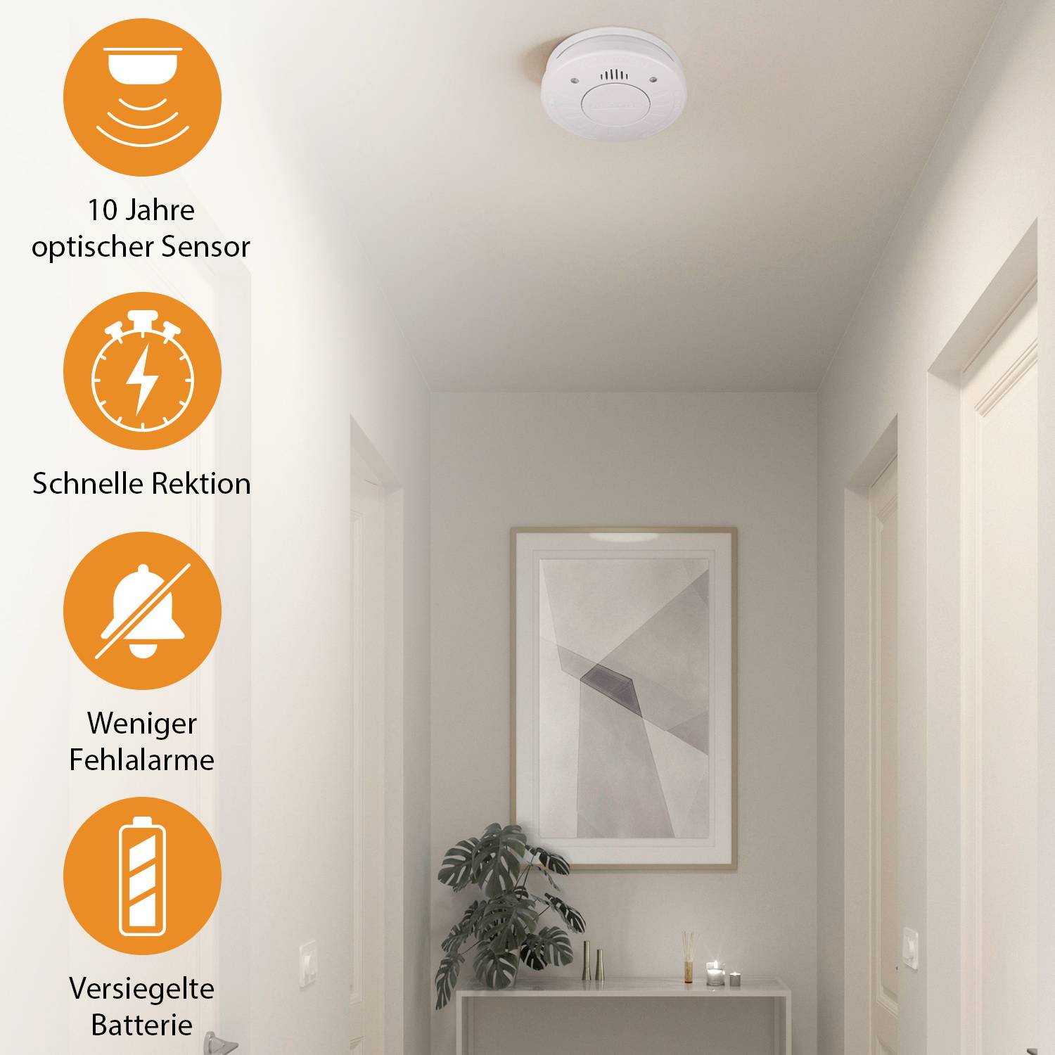 Smartwares RM520 Rauchwarnmelder inkl. 10 Jahres-Batterie batteriebetrieben