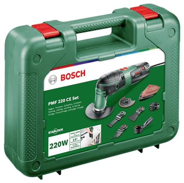 Bosch Home and Garden PMF 220 CE Set 0603102001 Multifunktionswerkzeug mit Zubehör, inkl. Koffer 16teilig 220W