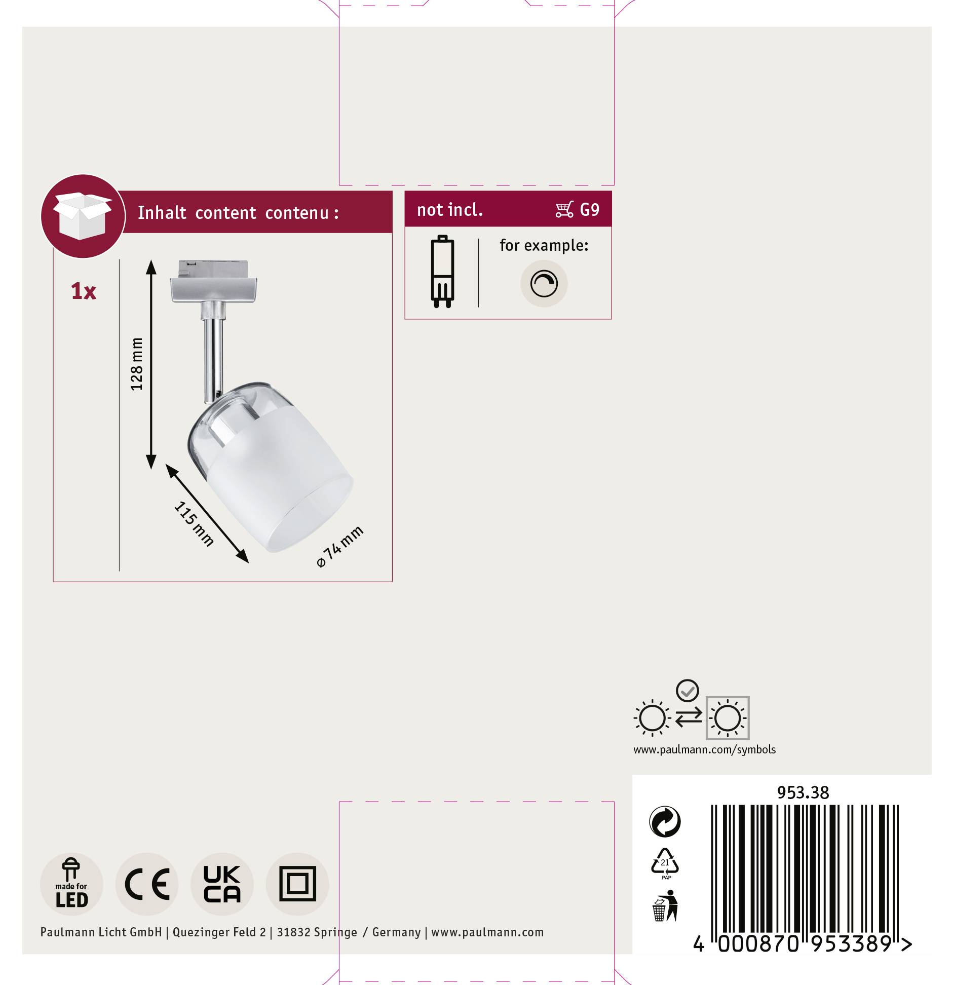 Paulmann Blossom Hochvolt-Schienensystem-Leuchte URail G9 10W LED Chrom (matt), Satin