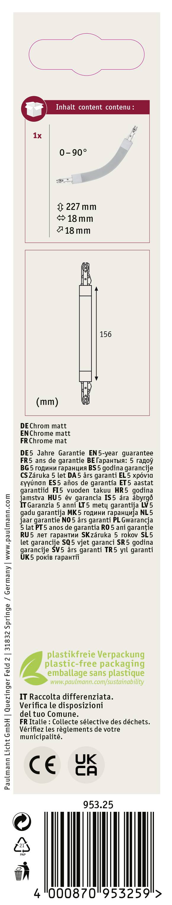 Paulmann 95325 Hochvolt-Schienensystem-Komponente Flexverbinder Chrom (matt)