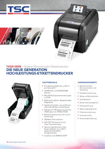 TSC TX300 Etiketten Drucker Thermotransfer 300 x 300 dpi Etikettenbreite (max.) 112mm USB, RS 232,  - Onlineshop Voelkner