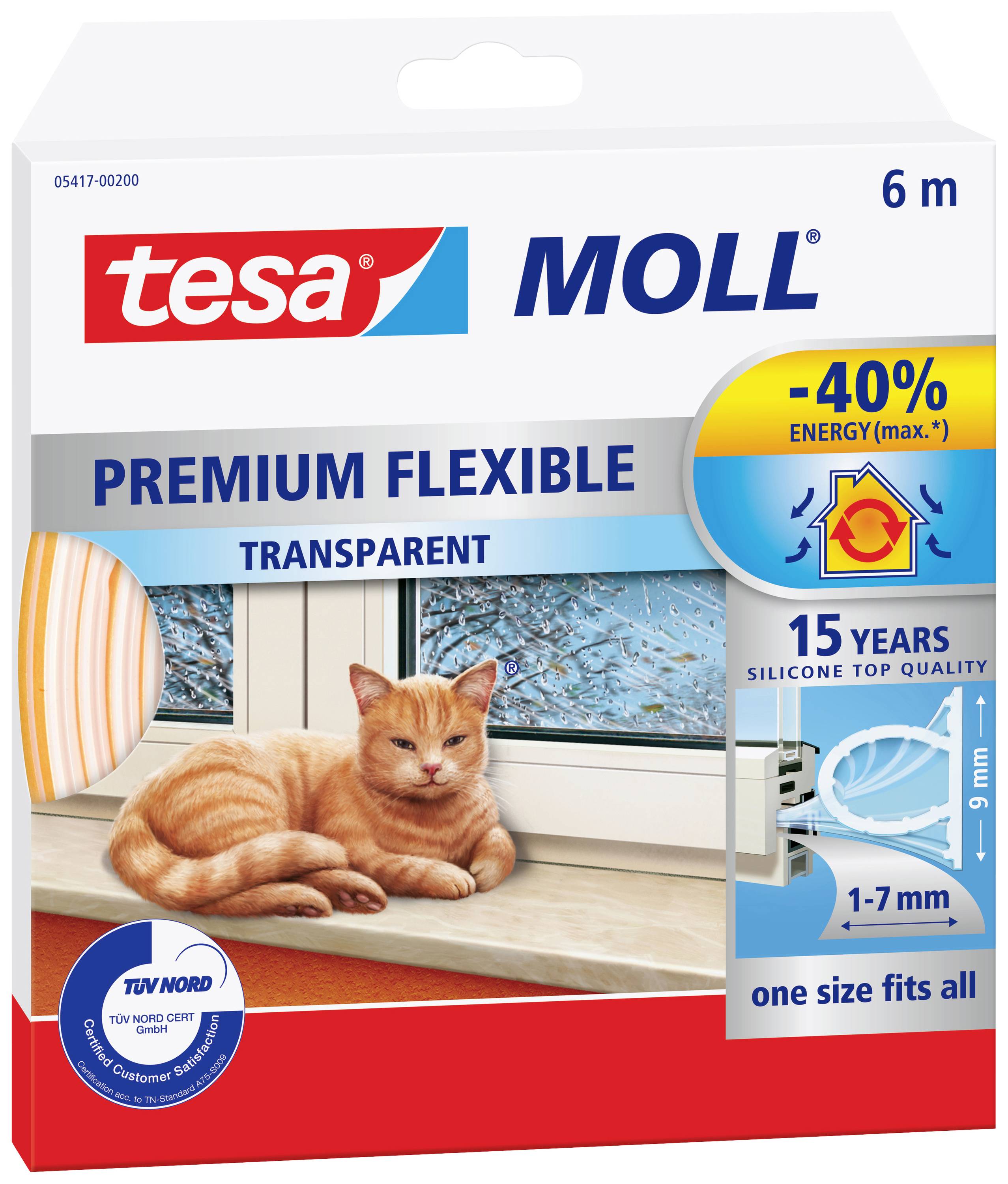 TESA PREMIUM FLEXIBLE 05417-00200-02 Dichtband tesamoll® Transparent (L x B) 6m x 9mm 1St.