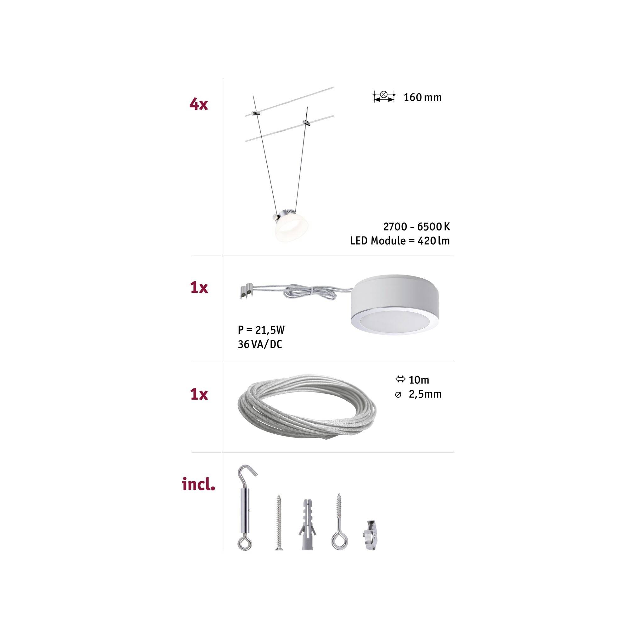 Paulmann 50016 Seil-Komplettsystem LED fest eingebaut 16 W LED Chrom (matt)