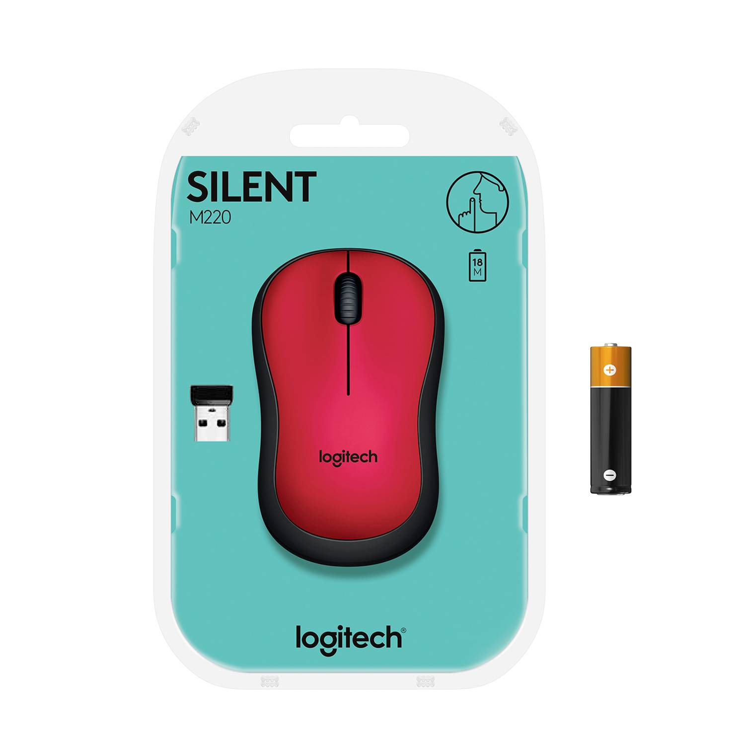 Logitech M220 Silent Maus Funk Optisch Rot 3 Tasten 1000 dpi