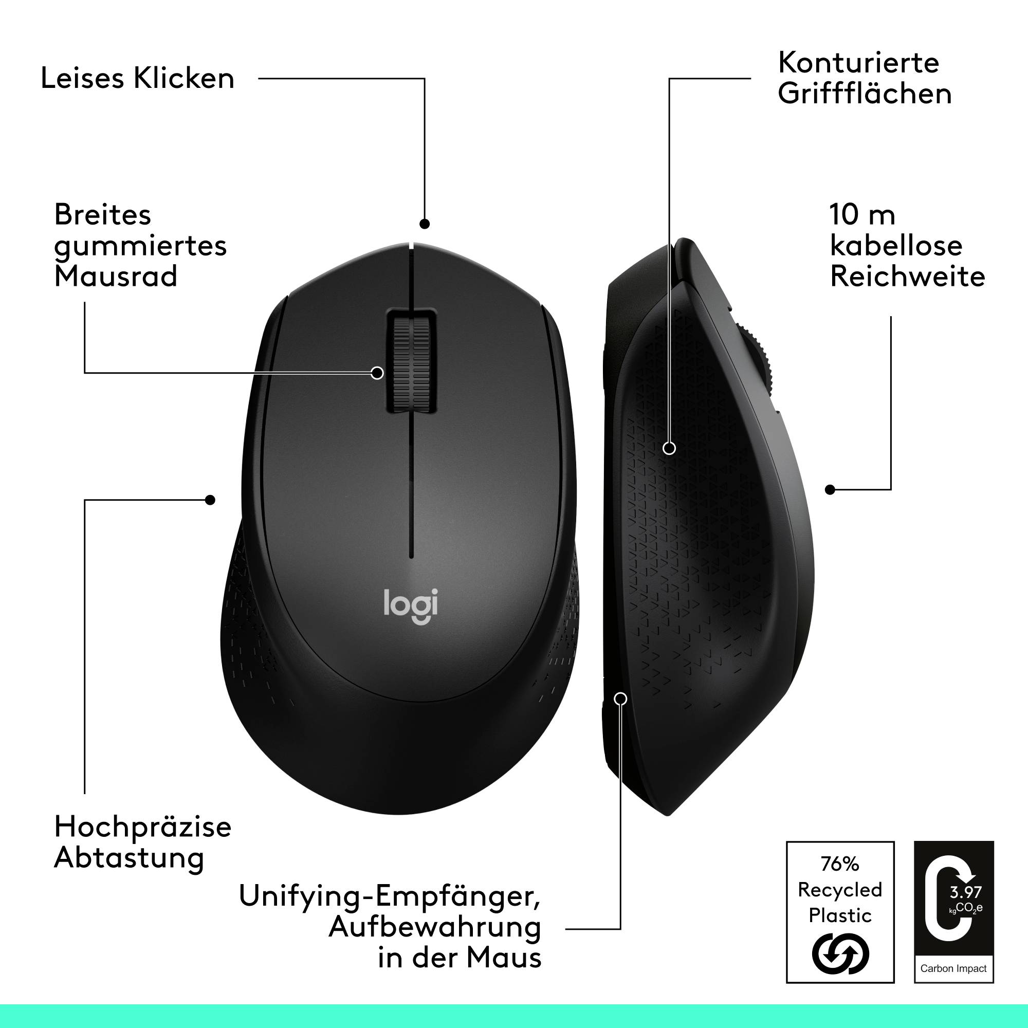 Logitech M330 Silent Plus Maus Funk Optisch Schwarz 3 Tasten 1000 dpi
