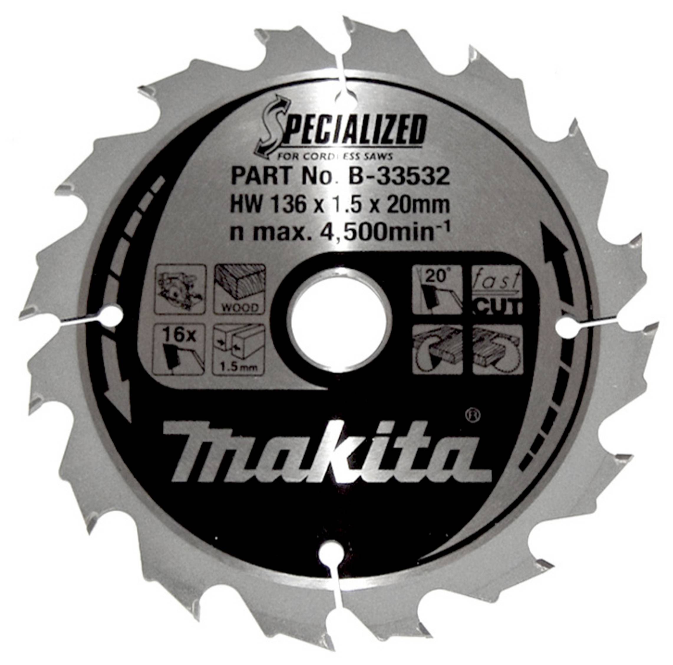 Makita SPECIALIZED B-33532 Hartmetall Kreissägeblatt 136 x 20 x 1 mm Zähneanzahl: 16 1 St.