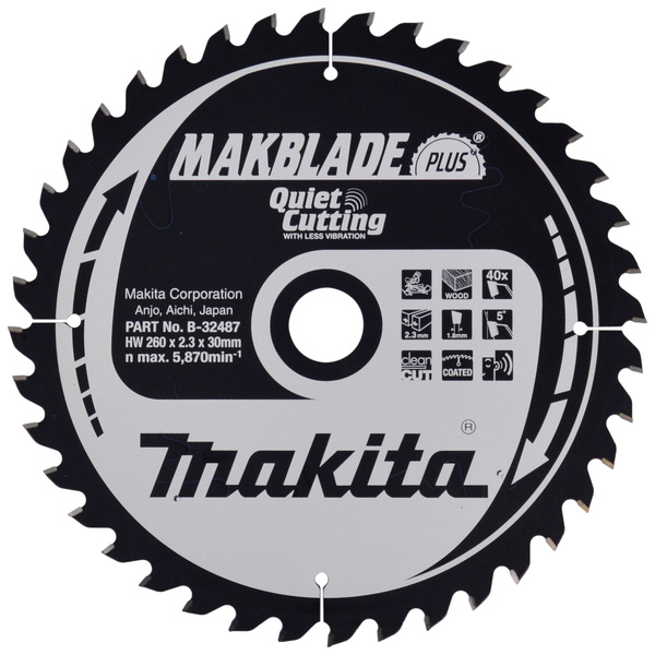 Makita MAKBLADE B-32487 Hartmetall Kreissägeblatt 260 x 30 x 1.8mm Zähneanzahl: 40 1St.