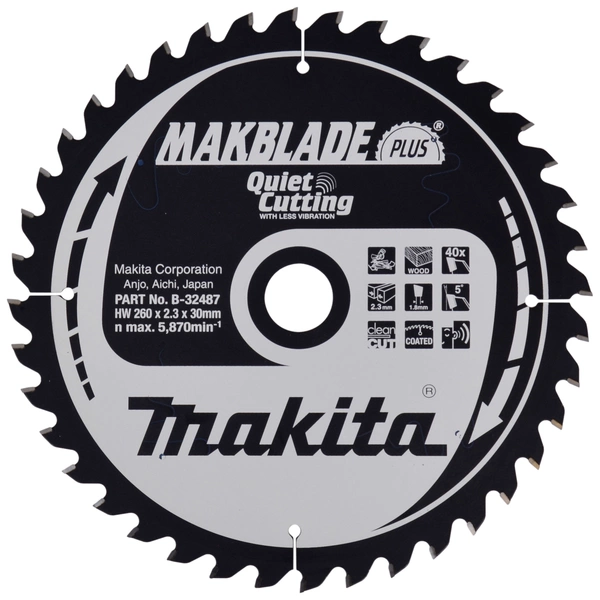 Makita MAKBLADE B-32487 Hartmetall Kreissägeblatt 260 x 30 x 1.8mm Zähneanzahl: 40 1St. Makita MAKBLADE B-32487 Hartmetall Kreissägeblatt 260 x 30 x 1.8mm Zähneanzahl: 40 1St.