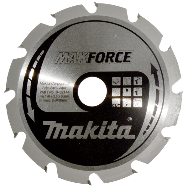 Makita MAKFORCE B-32144 Hartmetall Kreissägeblatt 190 x 30 x 1.4mm Zähneanzahl: 12 1St.