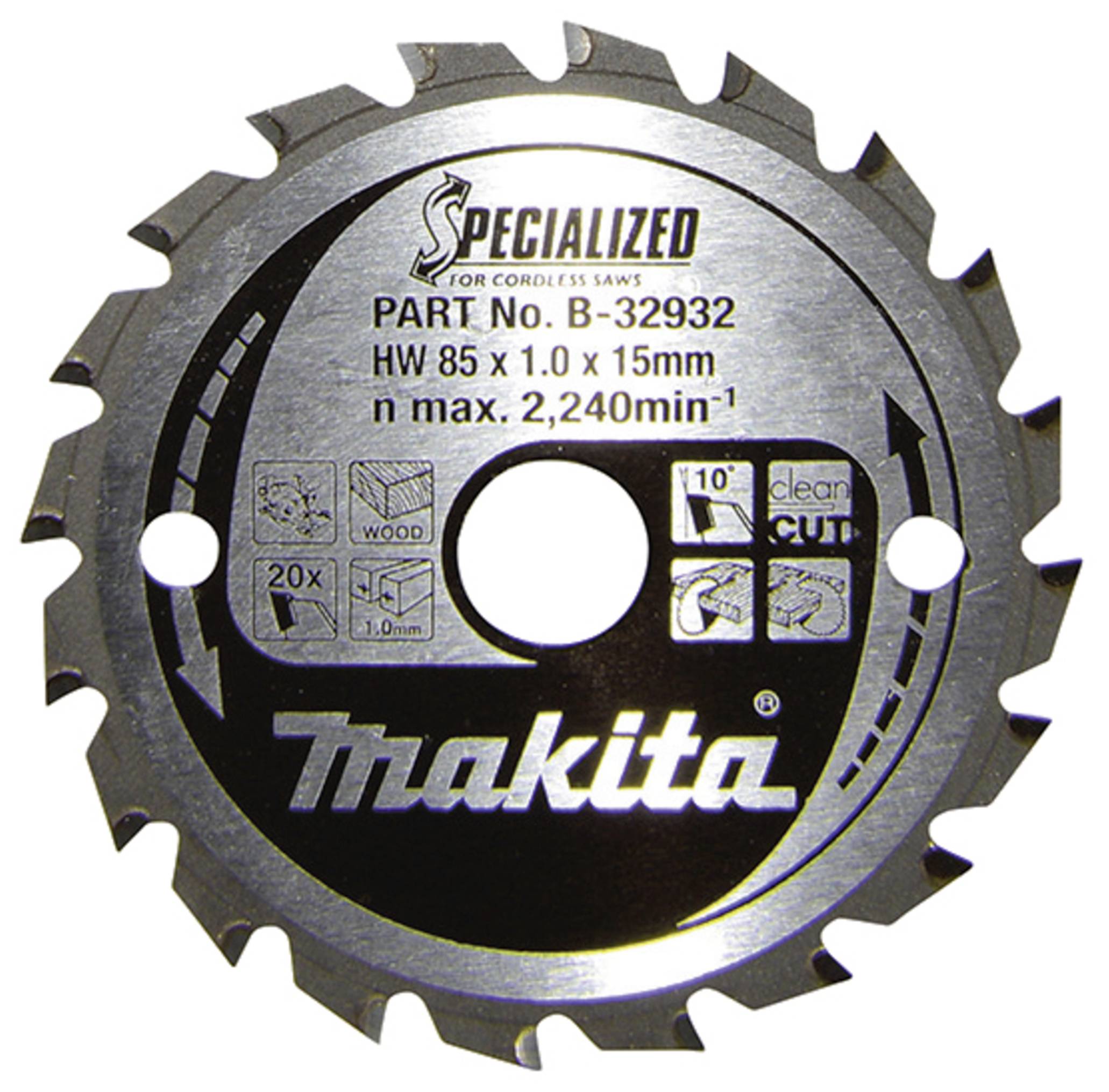 Makita SPECIALIZED B-32932 Hartmetall Kreissägeblatt 85 x 15 x 0.7 mm Zähneanzahl: 20 1 St.