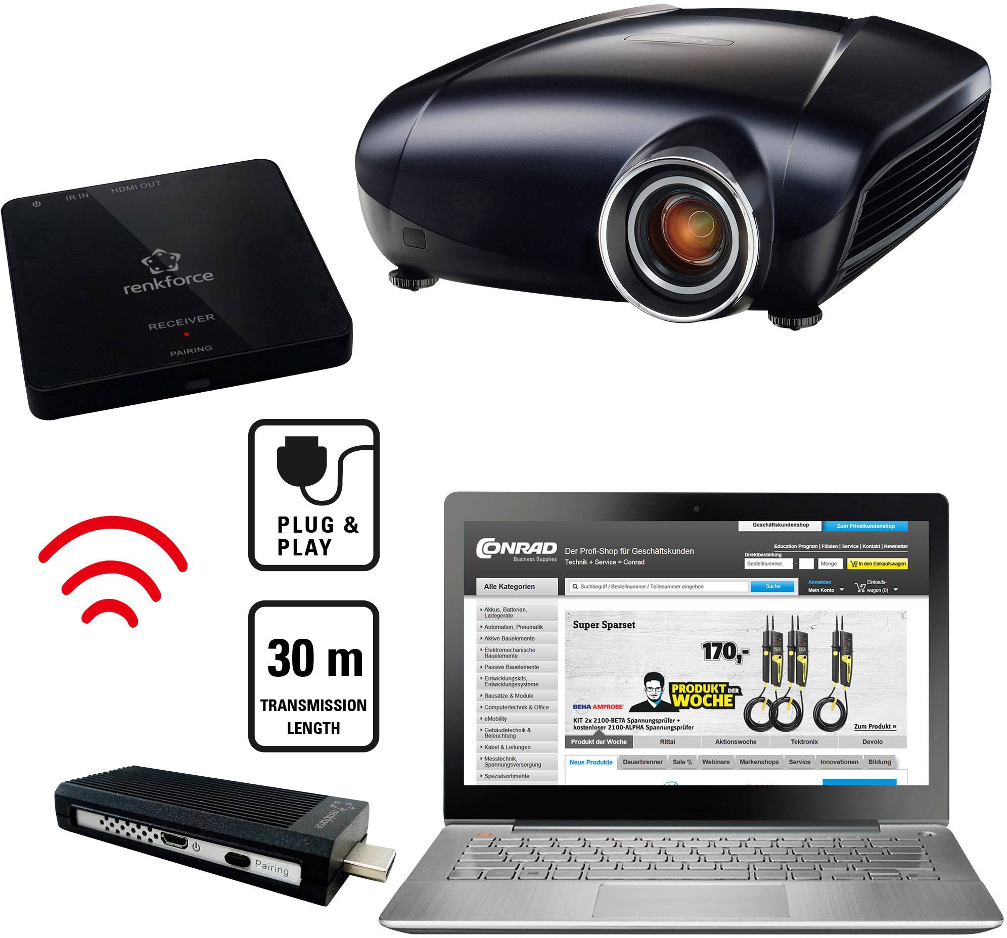 Renkforce RF-HDFS-01 HDMI-Funkübertragung (Set) 30 m 5 GHz 1920 x 1080 Pixel