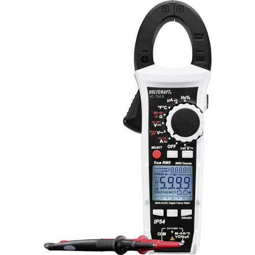 VOLTCRAFT VC-750 E Stromzange, Hand-Multimeter digital Spritzwassergeschützt (IP54) CAT IV 600 V An