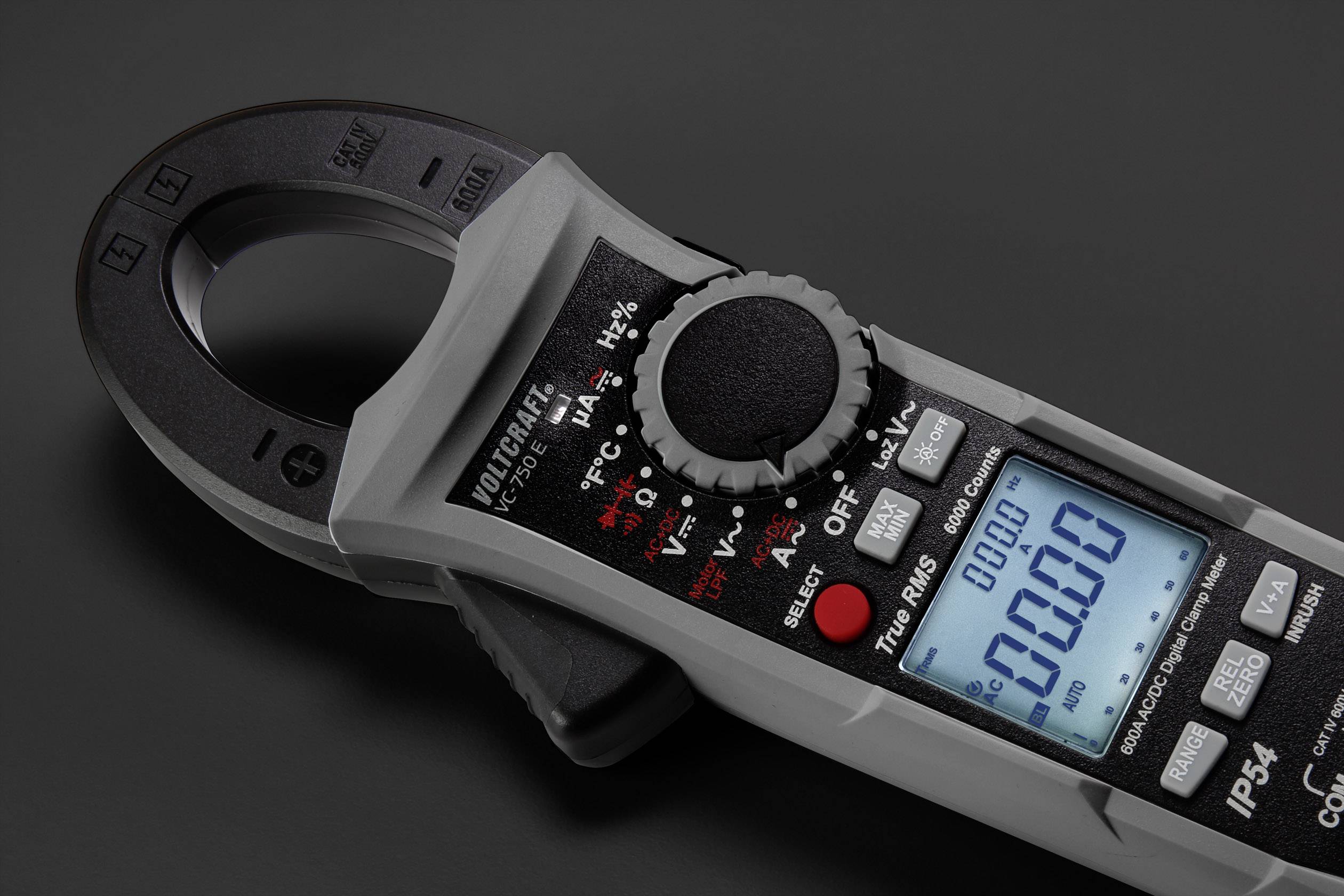 Digitales Multimeter mit LCD-Display zeigt '00.00'. Das Gerät hat Drehknöpfe und Tasten für verschiedene Einstellungen.