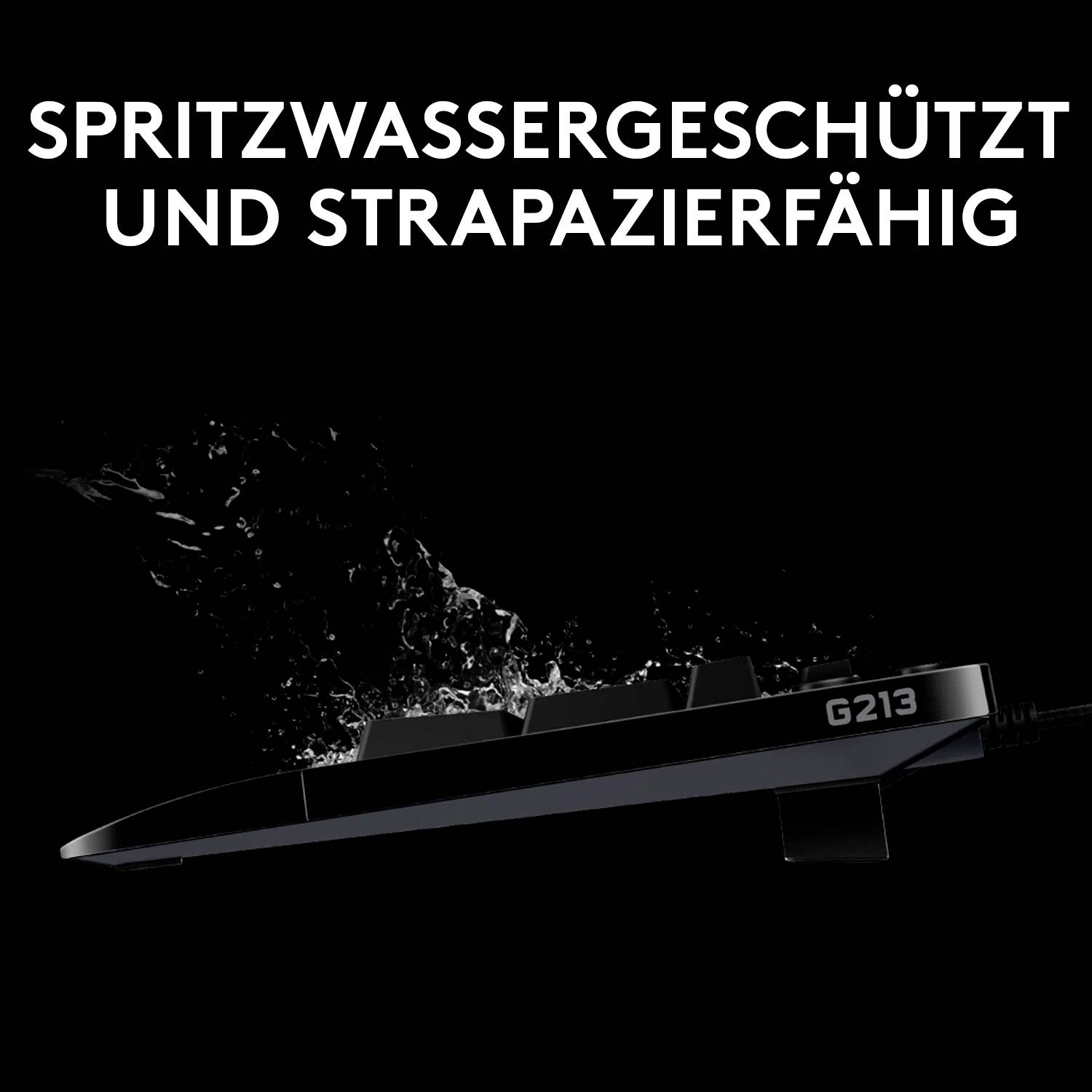 Logitech Gaming G213 Prodigy USB Gaming-Tastatur Deutsch, QWERTZ Schwarz Beleuchtet, Spritzwassergeschützt