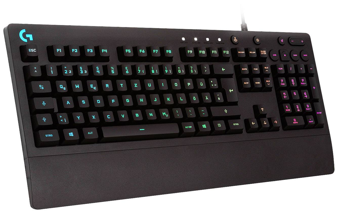 Logitech Gaming G213 Prodigy USB Gaming-Tastatur Deutsch, QWERTZ Schwarz Beleuchtet, Spritzwassergeschützt
