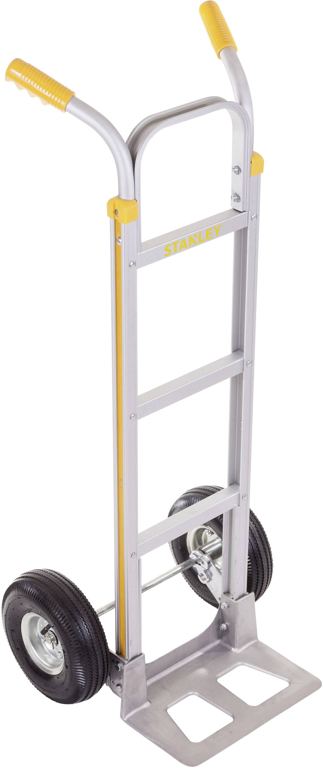 Sackkarre aus Metall mit gelbem Griff und schwarzen Rädern, ideal zum Transport schwerer Lasten auf verschiedenen Oberflächen.