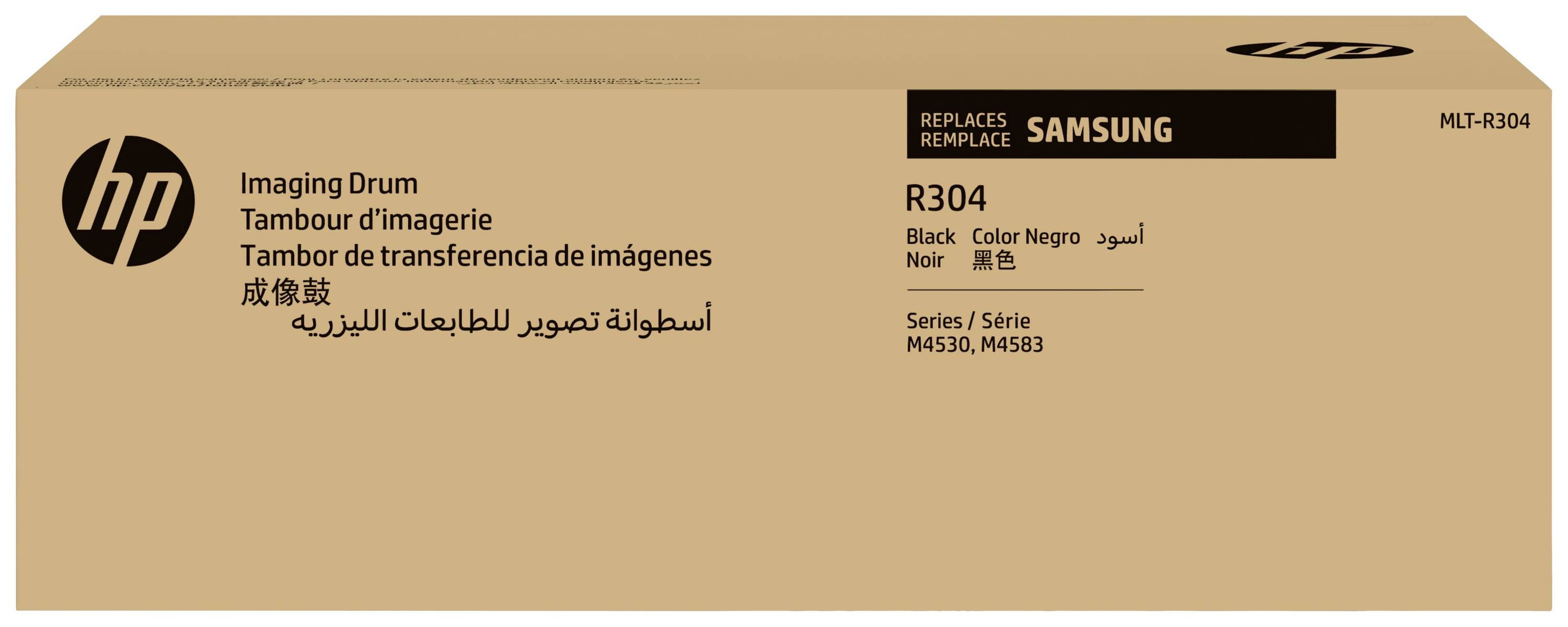 Eine Verpackung mit der Aufschrift 'Imaging Drum HP R304, ersetzt Samsung MLT-R304'. Geeignet für Serien M4530, M4853.