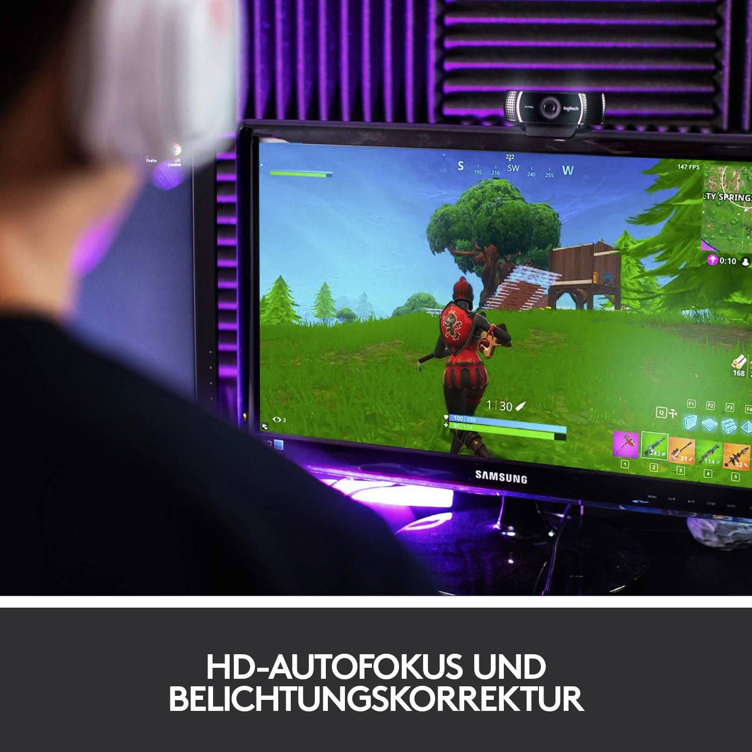 Logitech C922 Pro Stream Full HD-Webcam 1920 x 1080 Pixel Standfuß, Klemm-Halterung