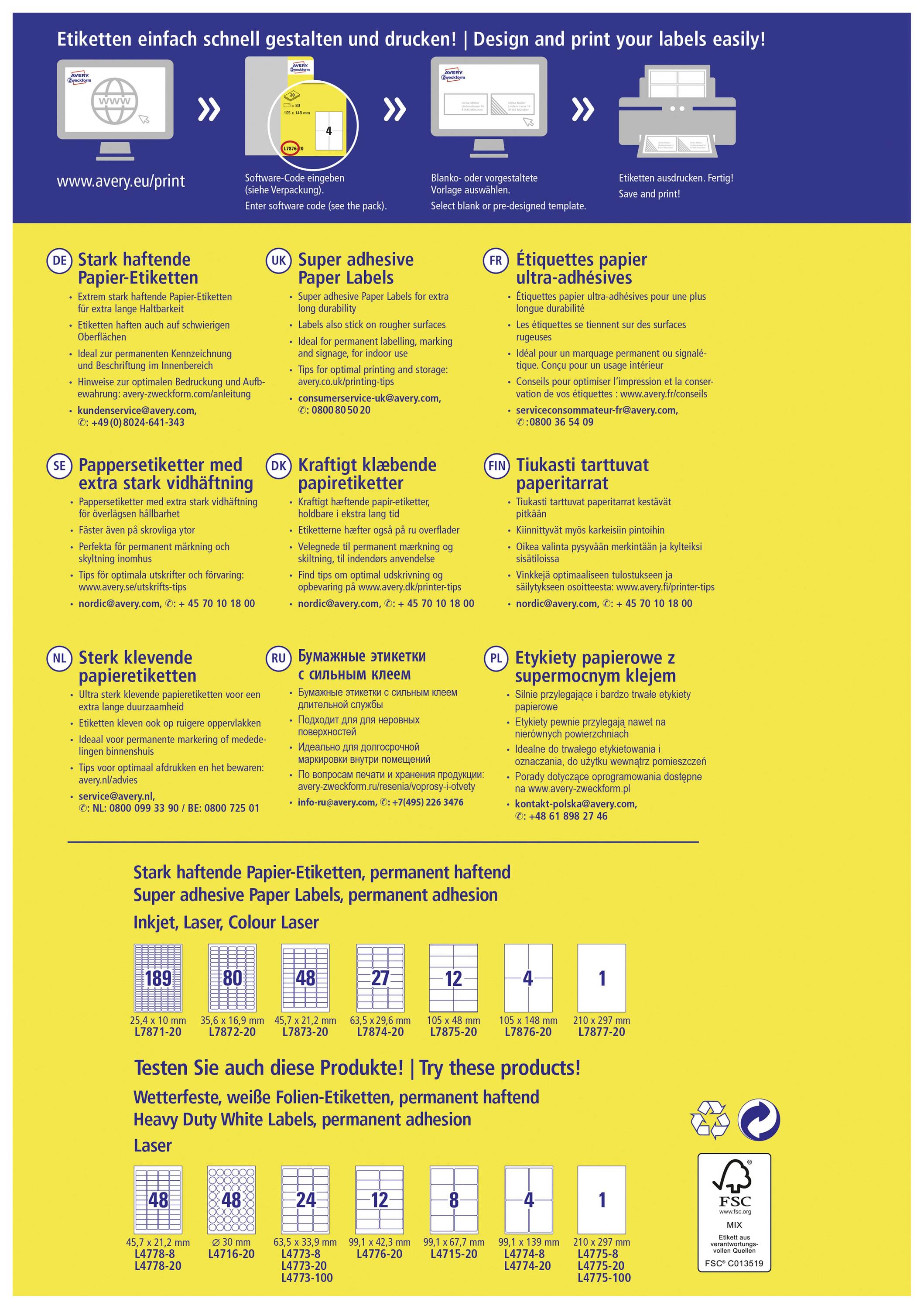 'Zweckform'-Etiketten Anleitung auf gelbem Hintergrund. Enthält Tipps zur Etiketten-Auswahl und Anleitungen zur Nutzung.