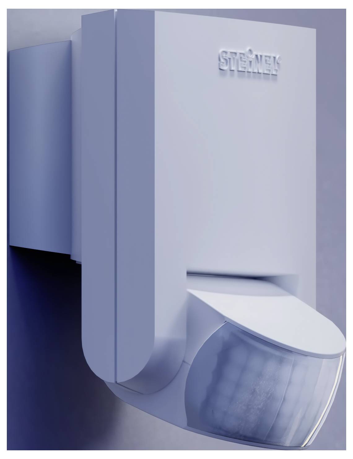 Siemens-Wandflächensensor mit gekrümmter transparenter Linse oder Sicherheitskamera, shown in close-up on a plain background.