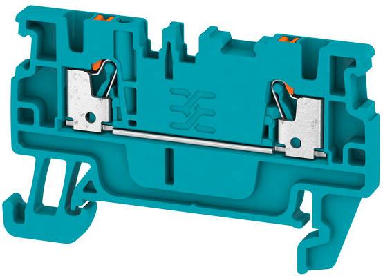 Ein blauer elektrischer Anschlussblock aus Kunststoff mit Metallkontakten. Verwendet zum Verbinden von elektrischen Leitungen.