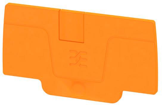 Ein rechteckiges, oranges Kunststoffobjekt mit einer zentralen, erhabenen Markierung und abgerundeten Ecken. Verwendung unbekannt.