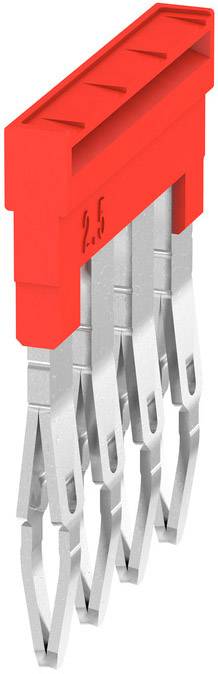 Steckverbinder mit rotem Gehäuse und fünf Metallstiften. Er dient zur elektrischen Verbindung in elektronischen Geräten.