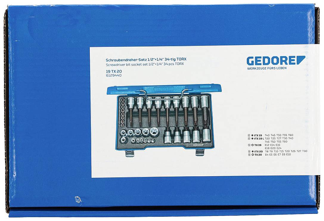 Gedore Steckschlüssel-Bit-Einsatz-Set 1/4" (6.3 mm), 1/2" (12.5 mm) 34teilig 6129440