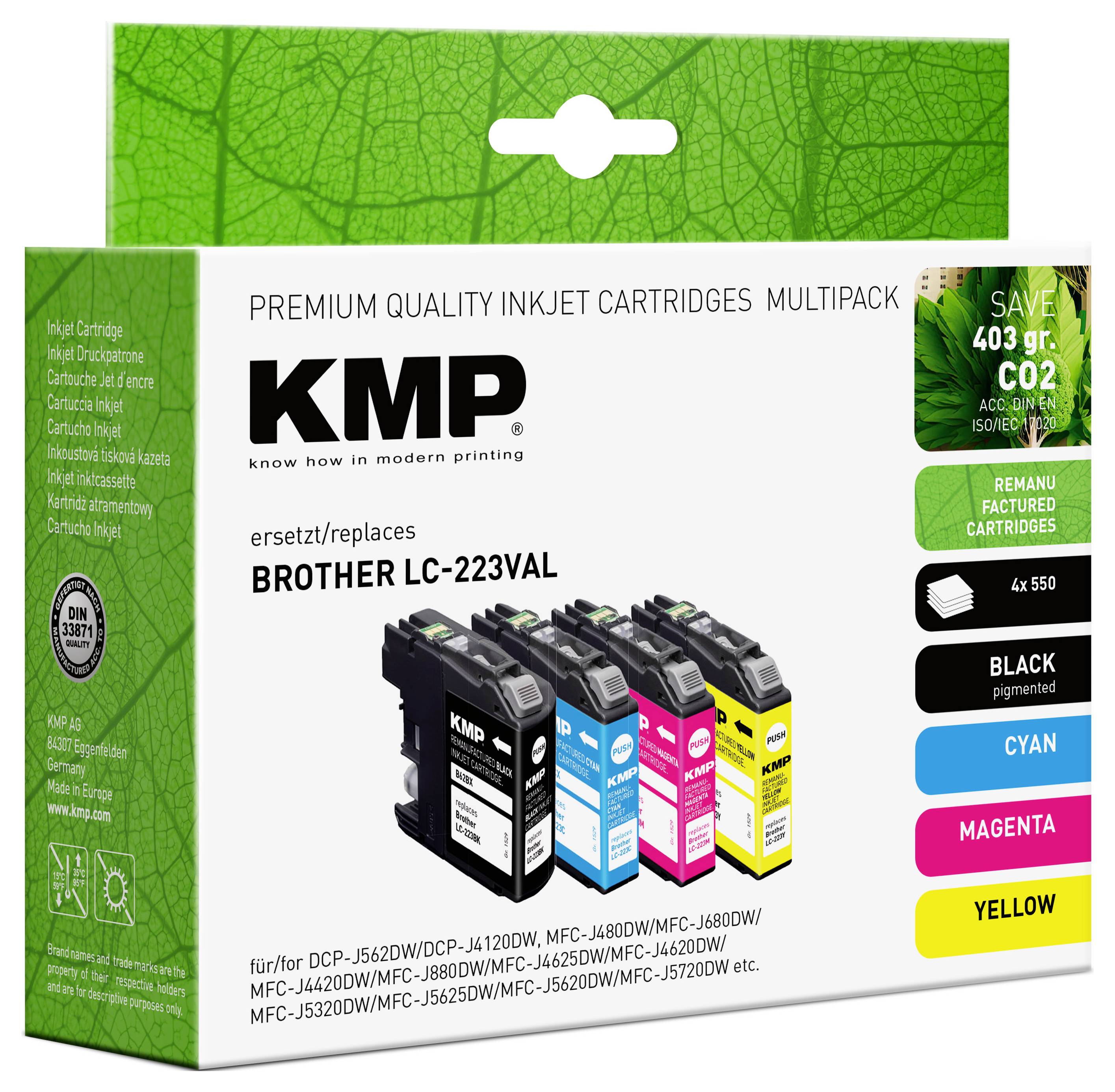 KMP Druckerpatrone ersetzt Brother LC-223BK, LC-223C, LC-223M, LC223Y Kompatibel Kombi-Pack Schwarz, Cyan, Magenta, Gelb B48V