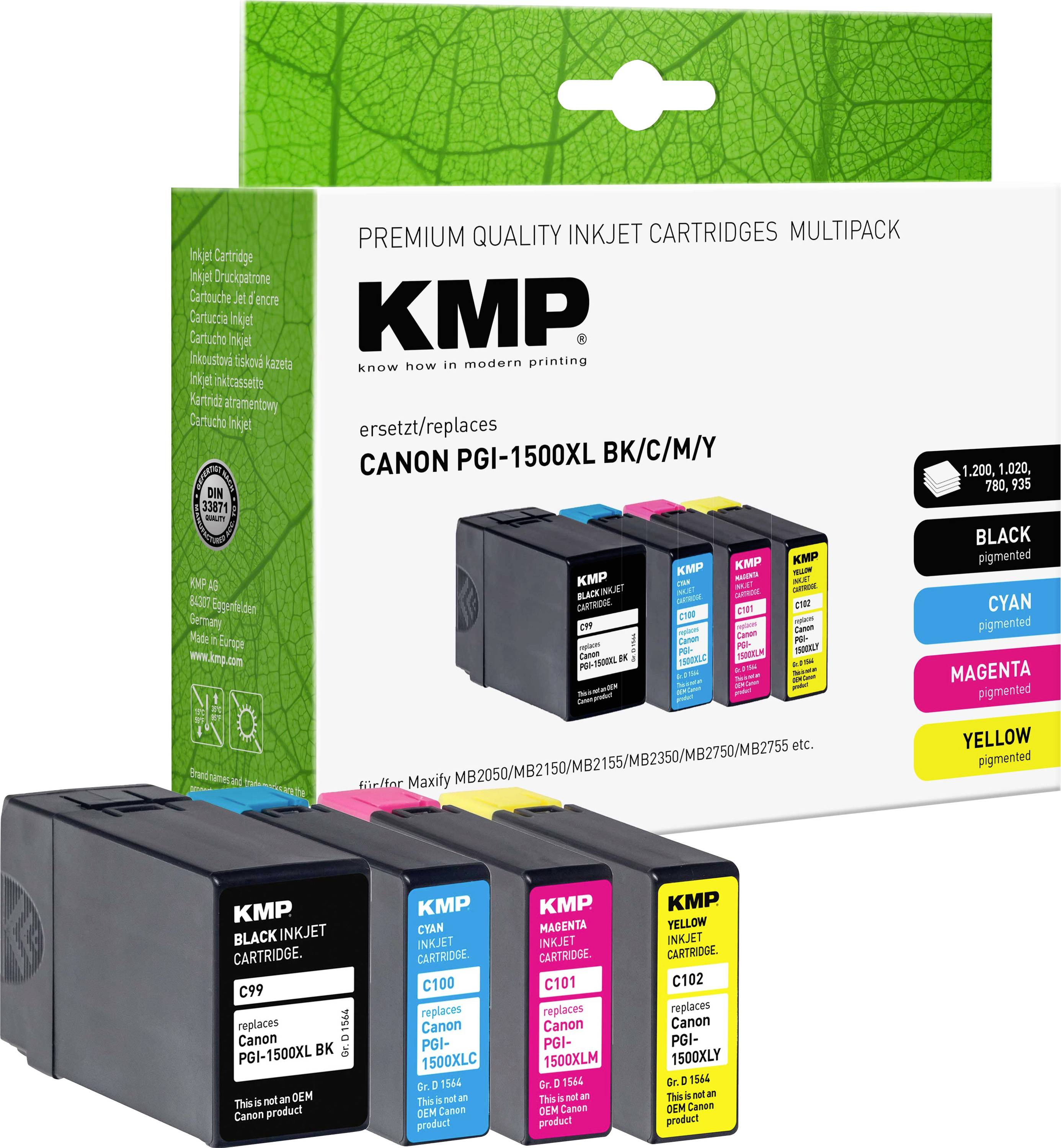 KMP Druckerpatrone ersetzt Canon PGI-1500BK XL, PGI-1500C XL, PGI-1500M XL, PGI-1500Y XL Kompatibel