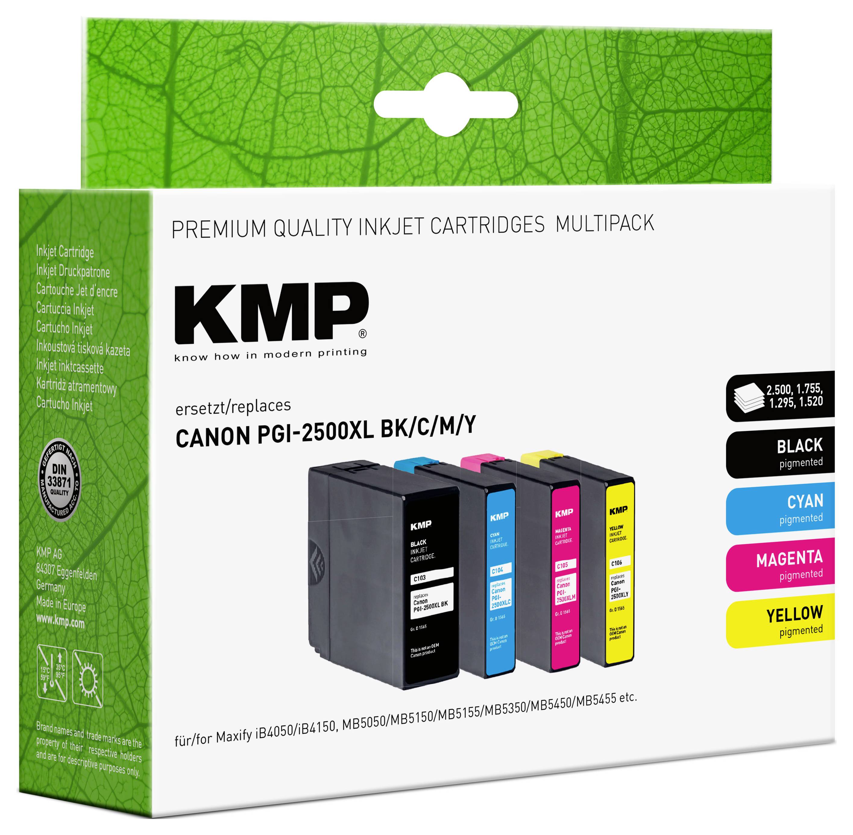 KMP Druckerpatrone ersetzt Canon PGI-2500BK XL, PGI-2500C XL, PGI-2500M XL, PGI-2500Y XL Kompatibel Kombi-Pack Schwarz, Cyan
