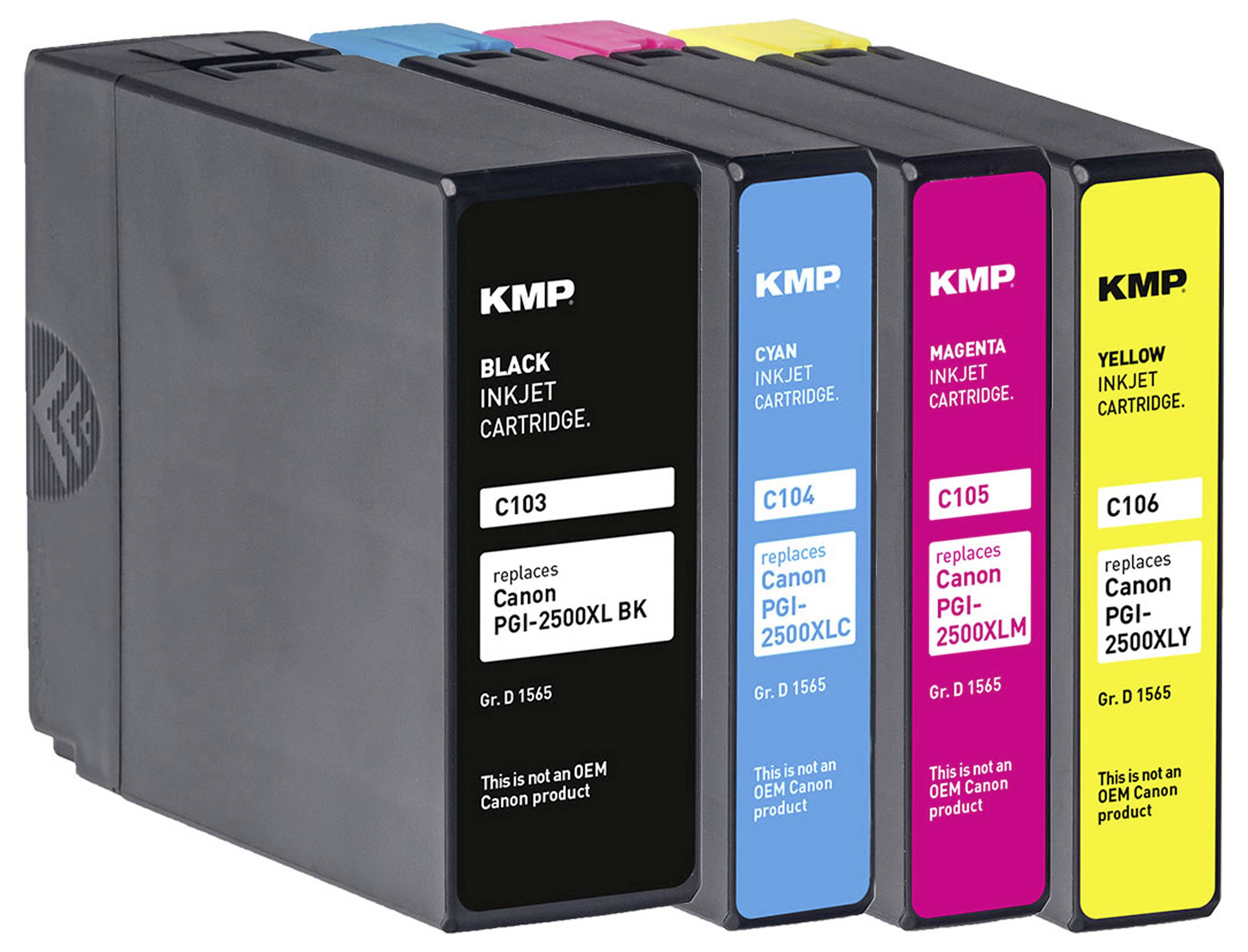 KMP Druckerpatrone ersetzt Canon PGI-2500BK XL, PGI-2500C XL, PGI-2500M XL, PGI-2500Y XL Kompatibel Kombi-Pack Schwarz, Cyan