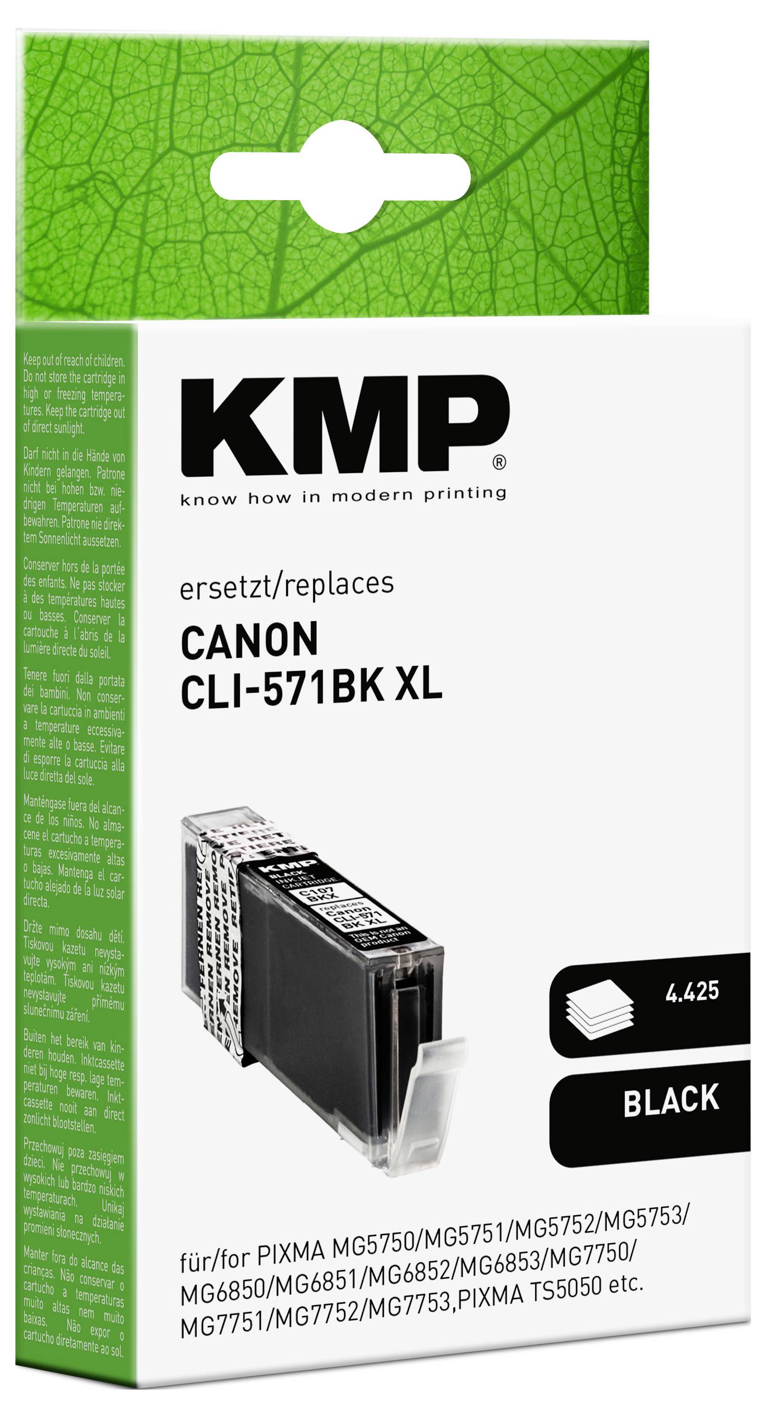 KMP Druckerpatrone ersetzt Canon CLI-571BK XL Kompatibel Photo Schwarz C107BKX 1568,0001