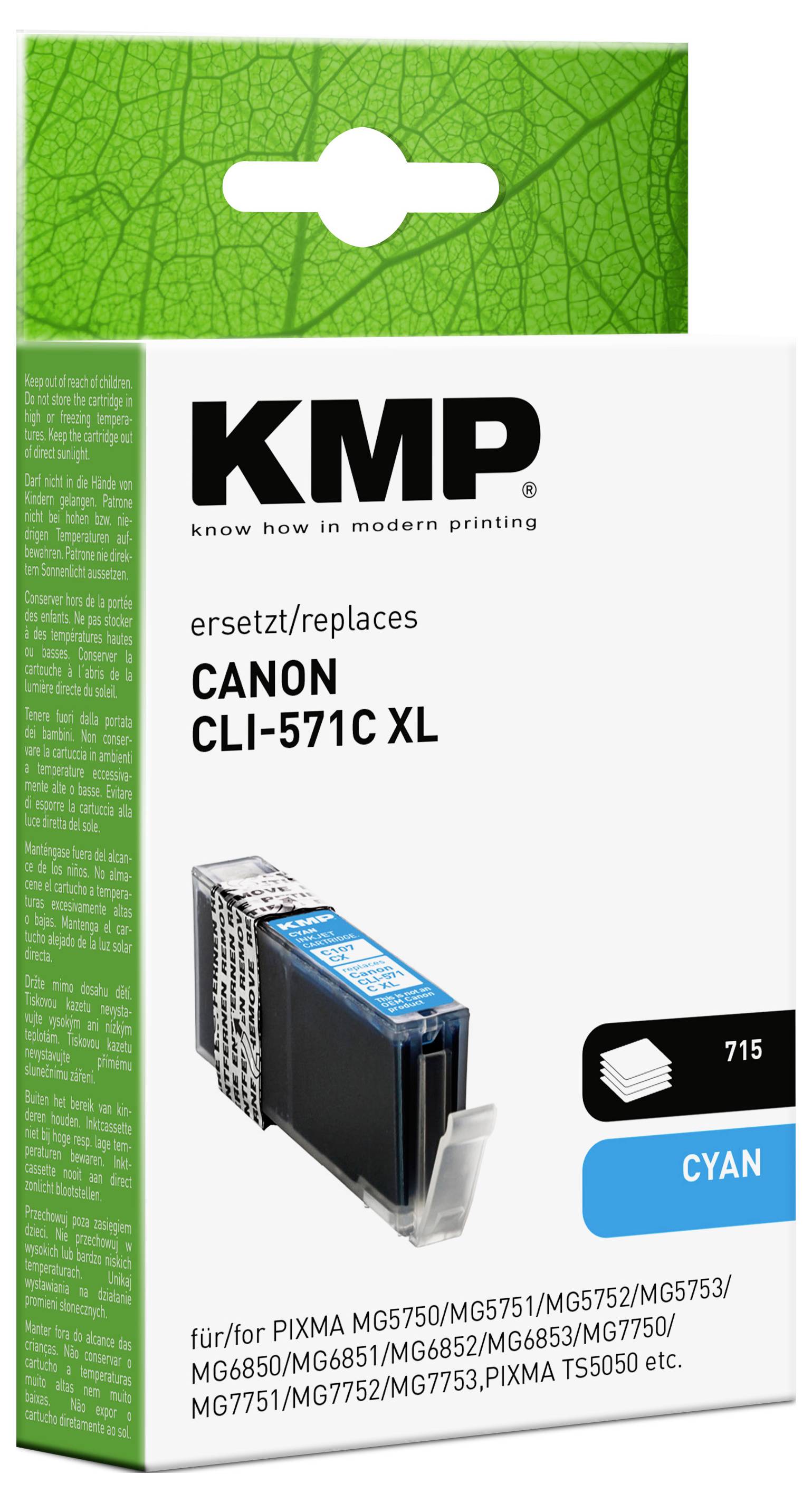 KMP Druckerpatrone ersetzt Canon CLI-571C XL Kompatibel Cyan C107CX 1569,0003