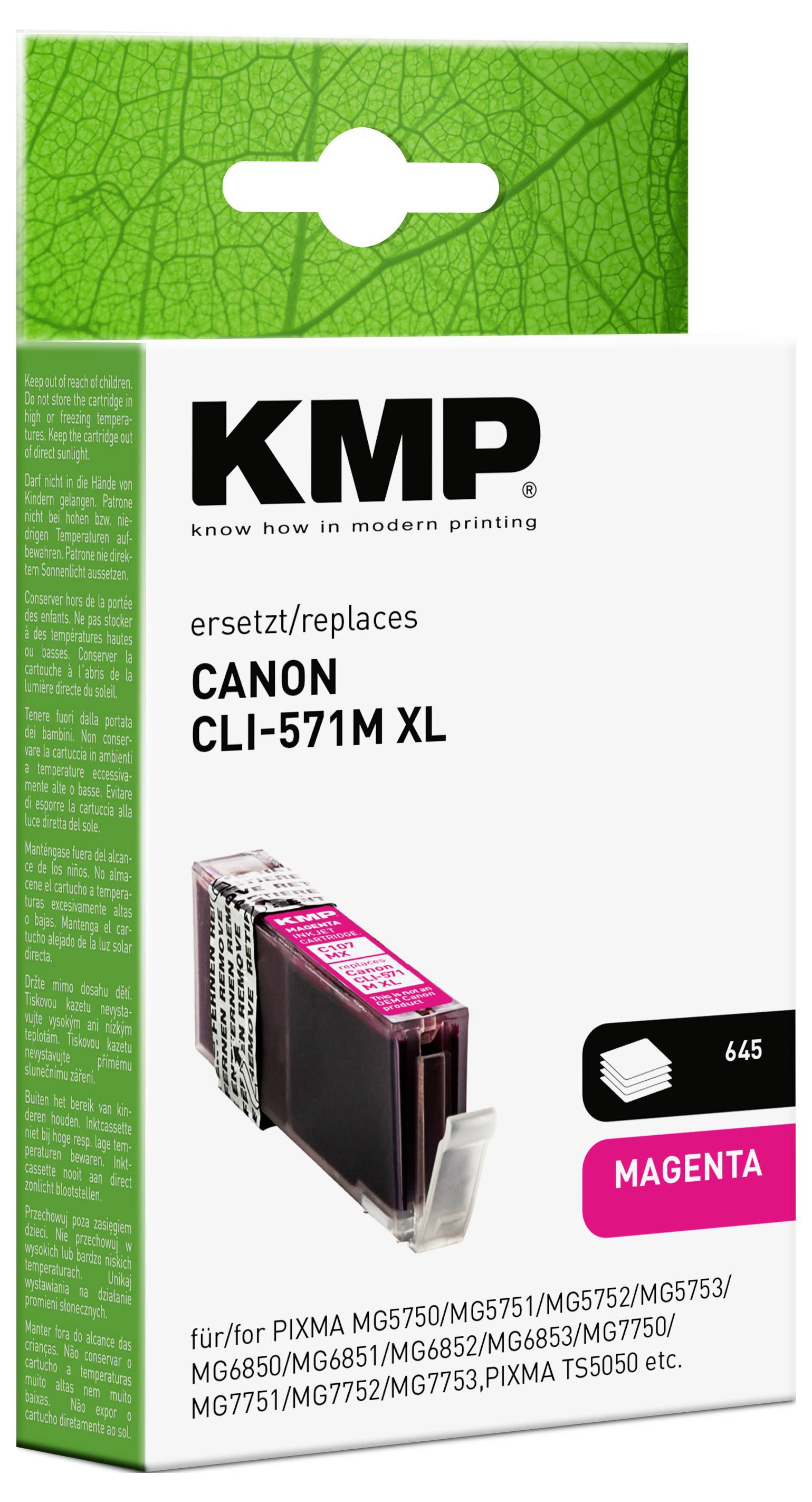 KMP Druckerpatrone ersetzt Canon CLI-571M XL Kompatibel Magenta C107MX 1569,0006