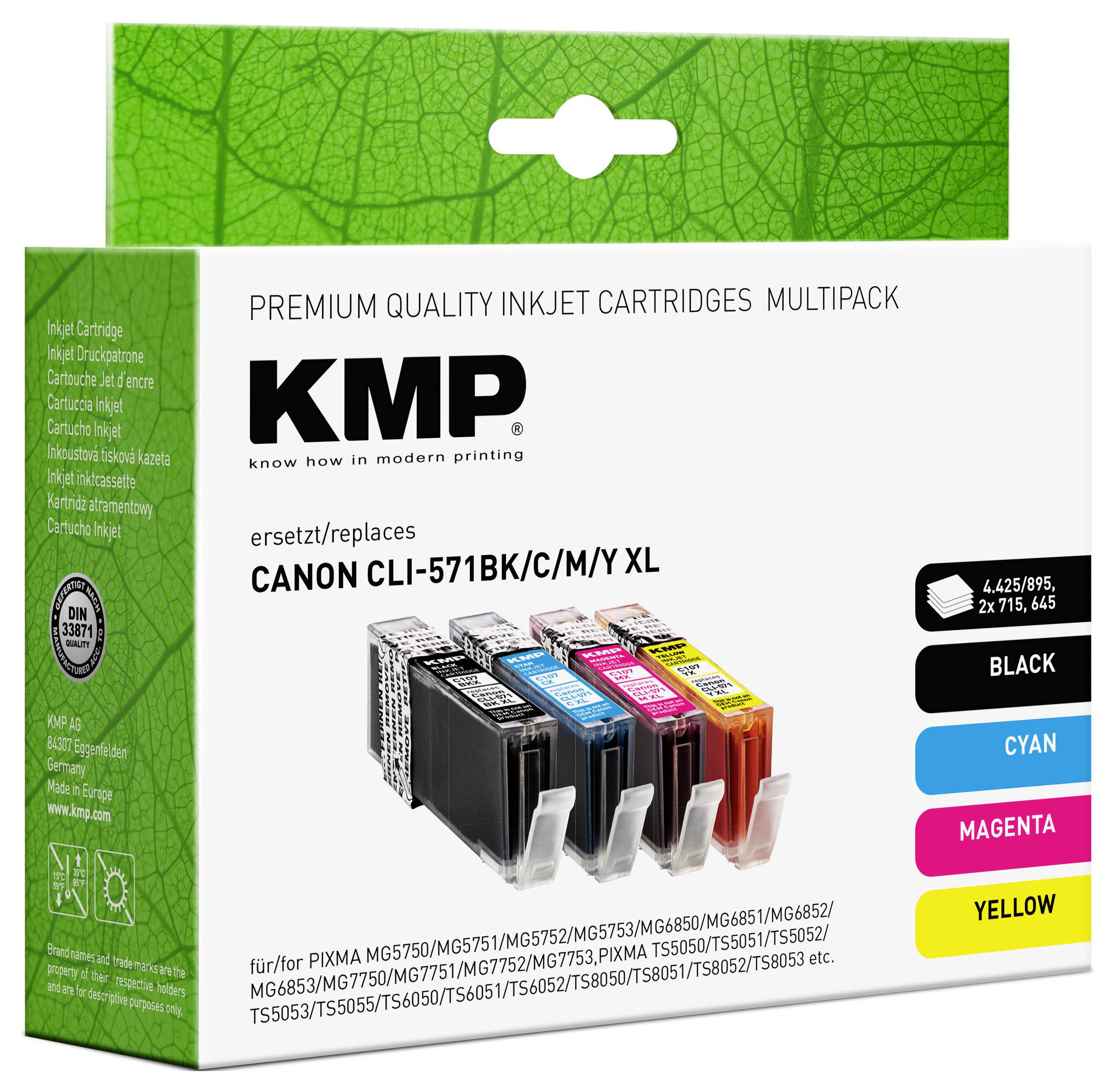 KMP Druckerpatrone ersetzt Canon CLI-571BK XL, CLI-571C XL, CLI-571M XL, CLI-571Y BL Kompatibel Kombi-Pack Photo Schwarz, Cyan, Magenta, Gelb