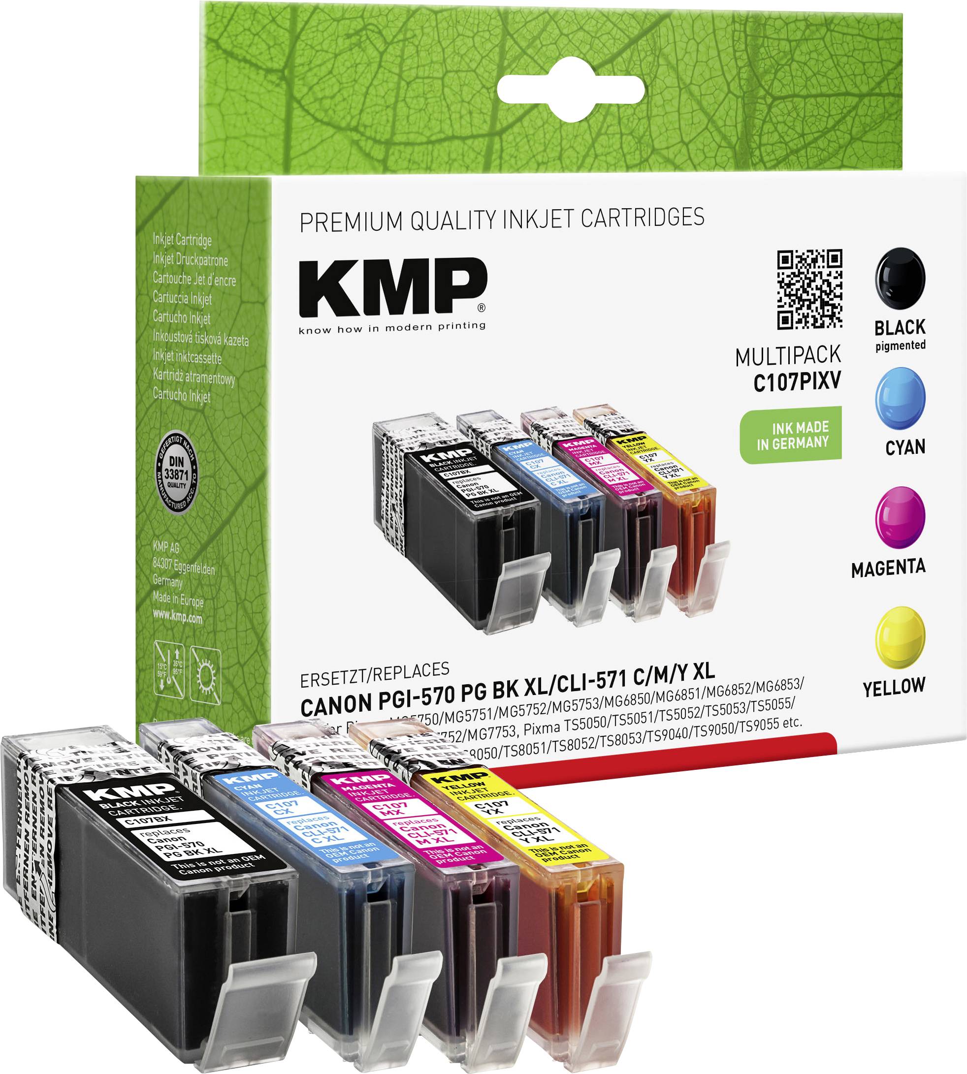 KMP Druckerpatrone ersetzt Canon PGI-570PGBK XL, CLI-571C XL, CLI-571M XL, CLI-571Y XL Kompatibel Kombi-Pack Schwarz, Cyan, Magenta, Gelb C107PIXV