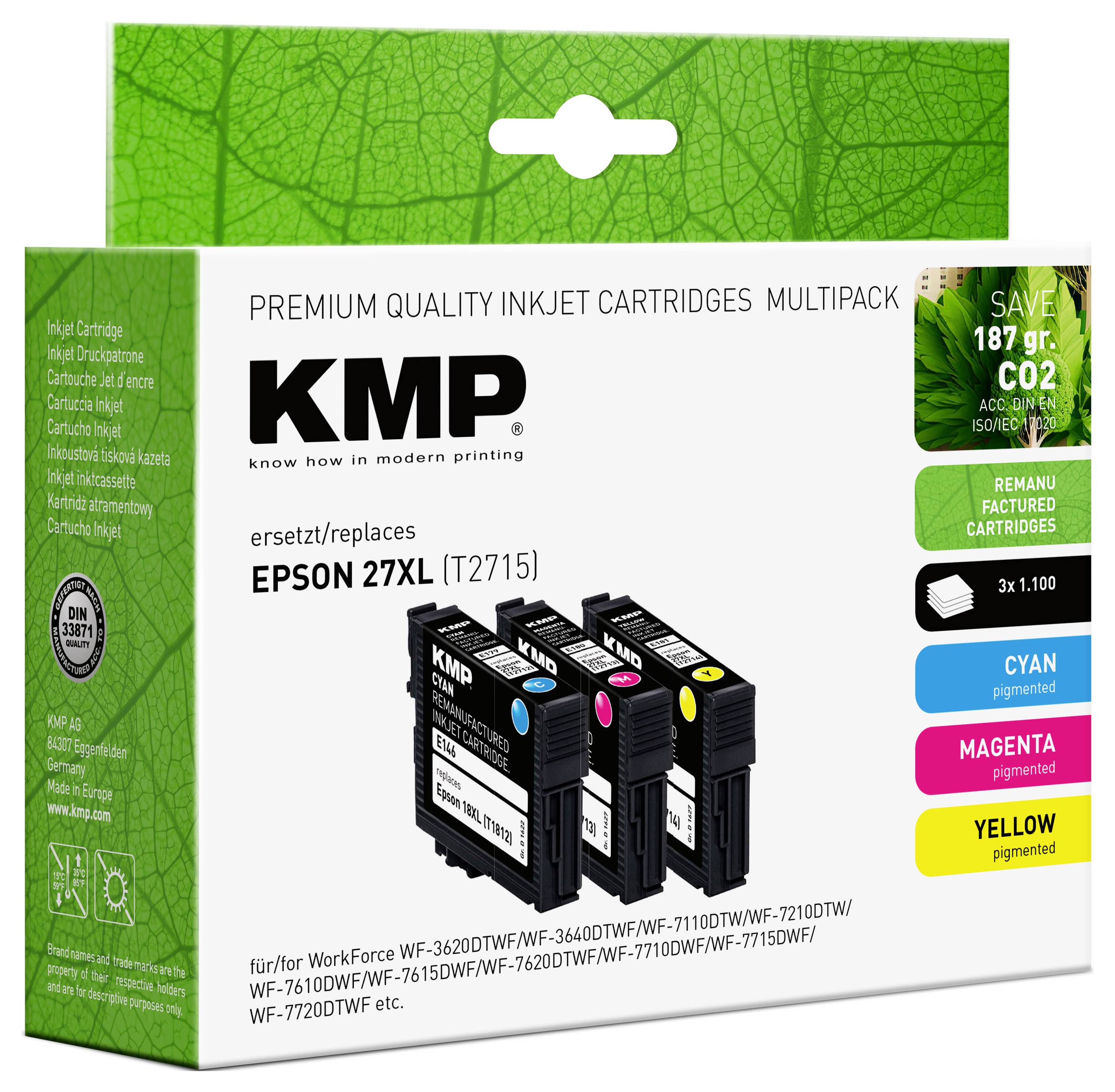 KMP Druckerpatrone ersetzt Epson 27XL, T2715, T2712, T2713, T2714 Kompatibel Kombi-Pack Cyan, Magen