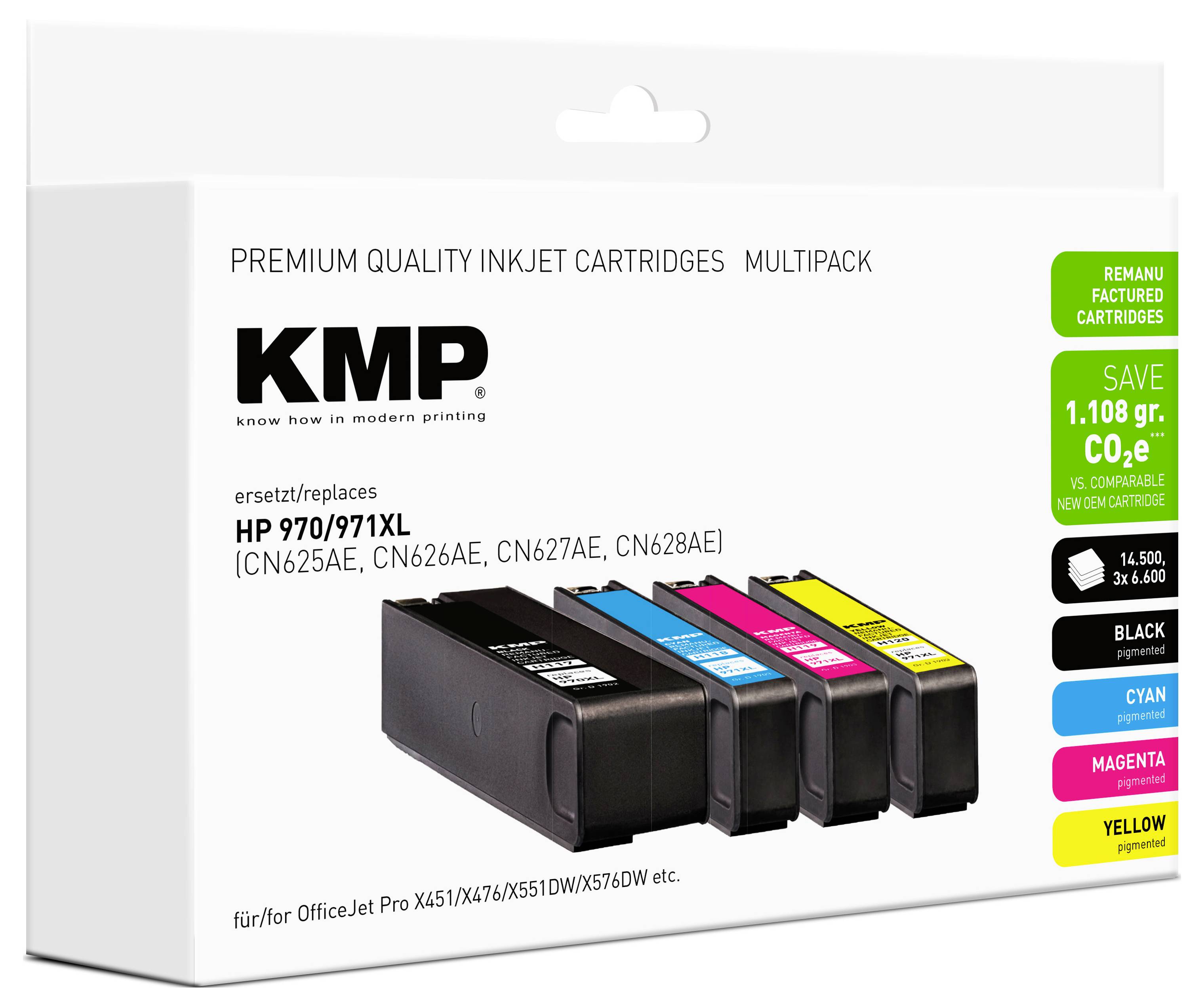KMP Druckerpatrone ersetzt HP CN62xAE (970XL/971XL) Kompatibel Kombi-Pack Schwarz, Cyan, Magenta, Gelb H117V 1902,4050