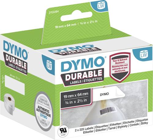DYMO 2112284 Etiketten Rolle 64 x 19mm Polypropylen-Folie Weiß 900 St. Permanent Universal-Etikette
