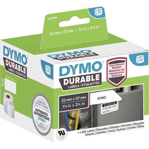 DYMO 2112289 Etiketten Rolle 57 x 32mm Polypropylen-Folie Weiß 800 St. Permanent haftend Universal-Etiketten, Adress-Etiketten