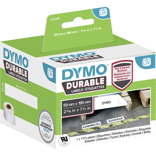 DYMO 2112288 Etiketten Rolle 190 x 59mm Polypropylen-Folie Weiß 170 St. Permanent haftend Universal-Etiketten, Adress-Etiketten