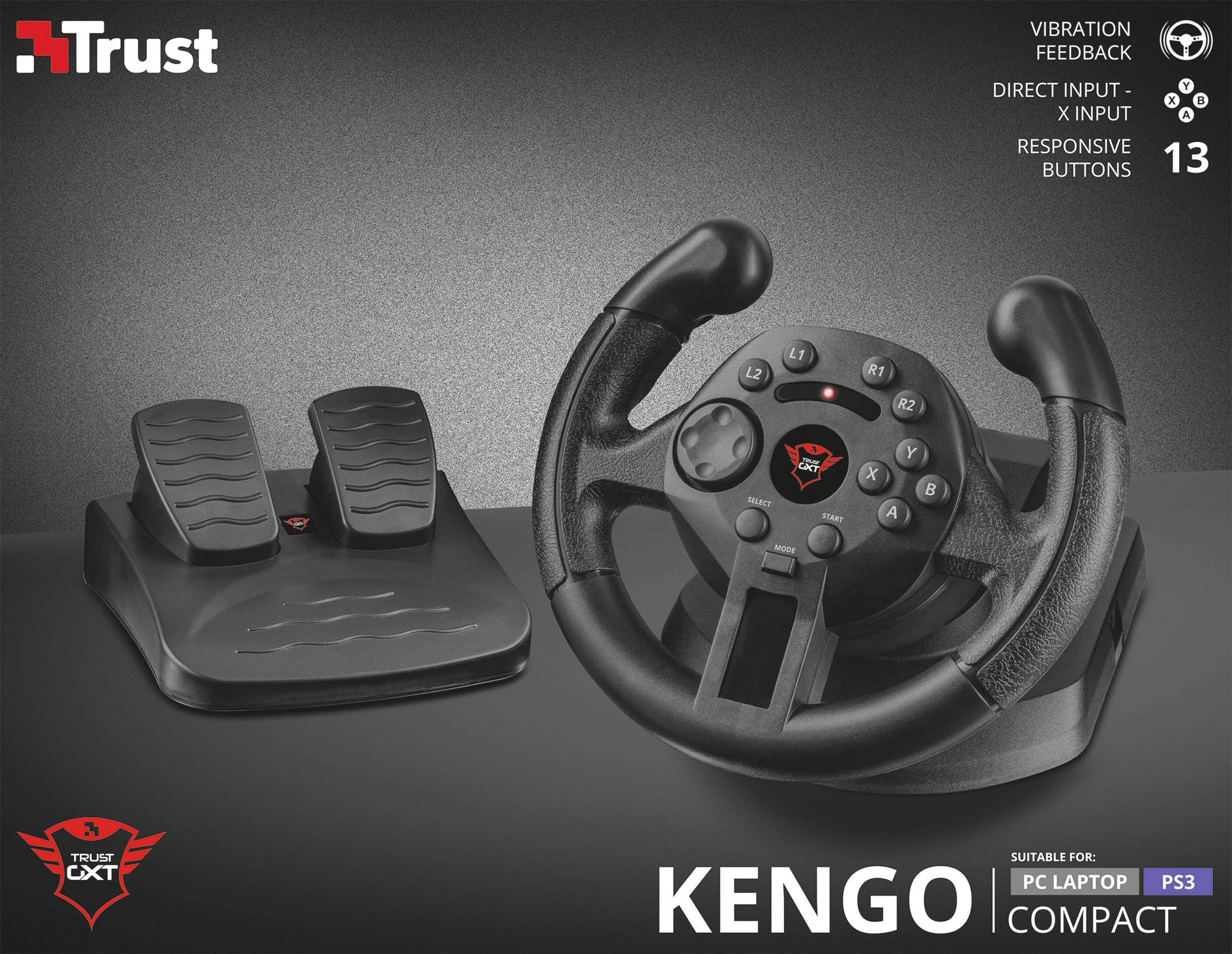 Trust GXT 570 Lenkrad USB PC, PlayStation 3 Schwarz inkl. Pedale