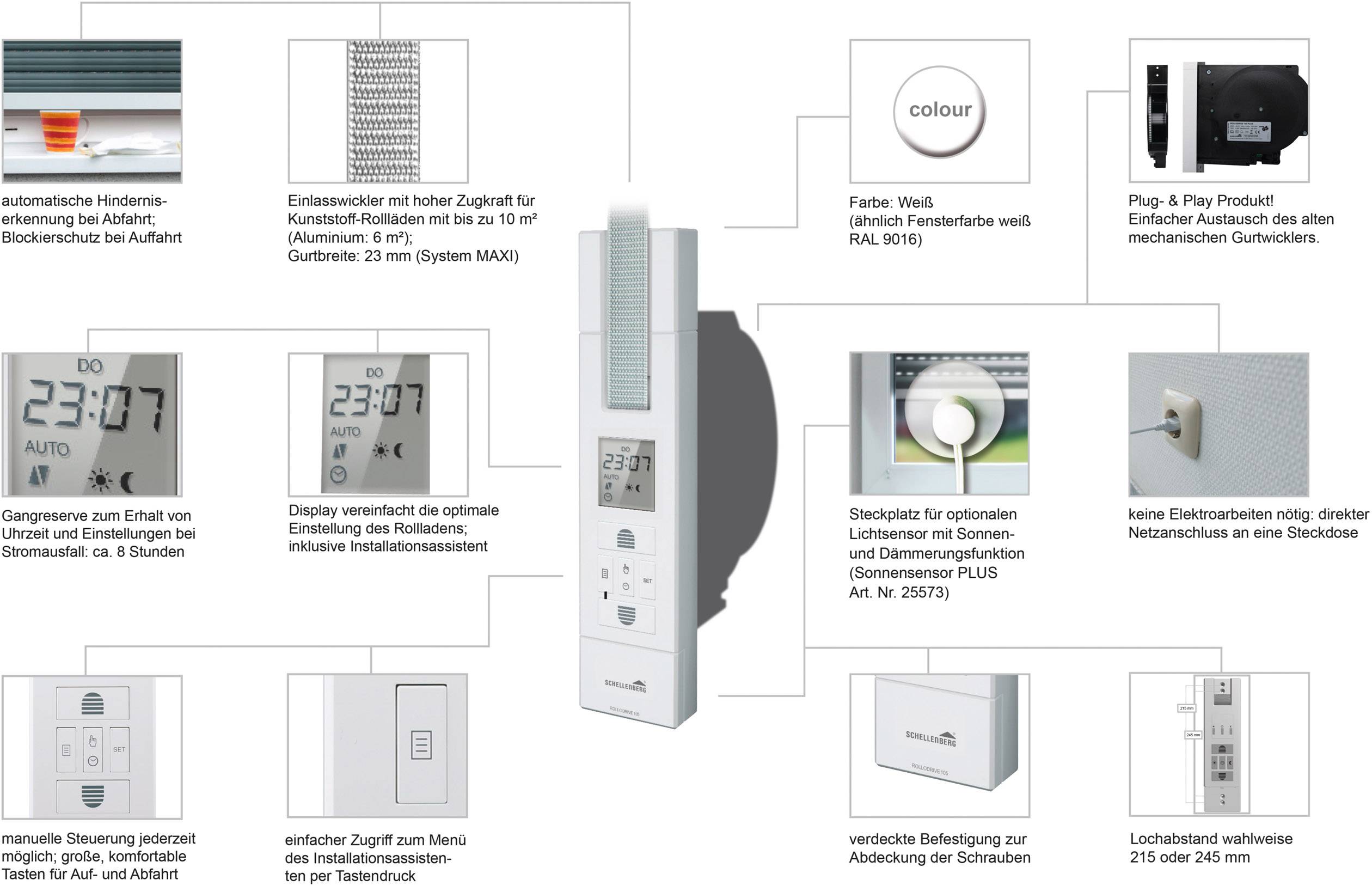 Schellenberg 10532 ROLLODRIVE 105 PLUS Elektrischer Gurtwickler 21 mm, 23mm Unterputz