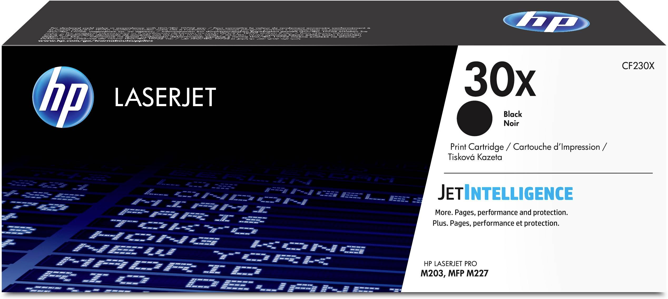 HP LaserJet 30X schwarze Druckpatrone Verpackung für HP LaserJet Pro M203 und MFP M227, mit JetIntelligence-Branding.