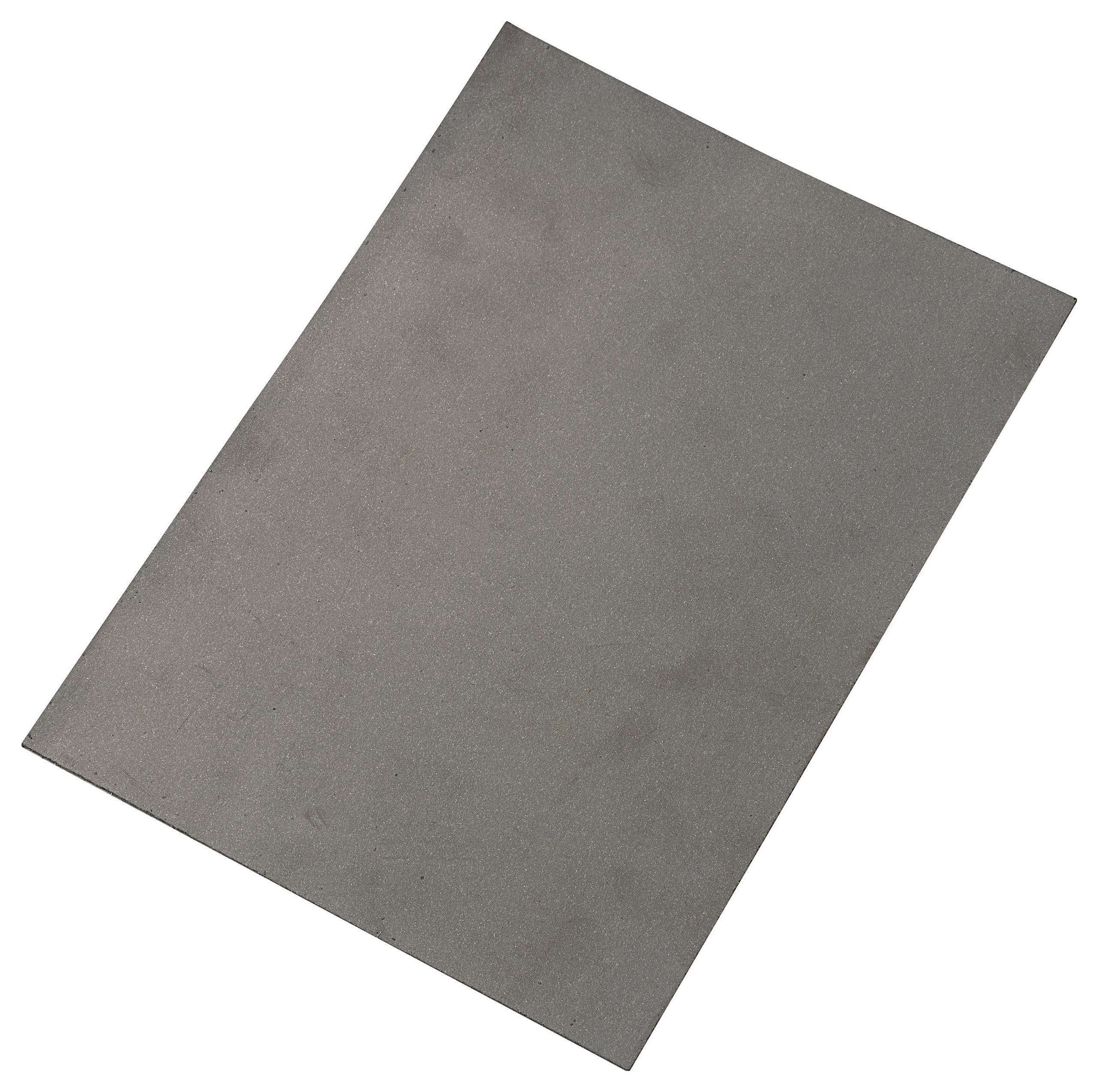 Ein einfaches, graubraunes rechteckiges Blatt oder eine Fliese, diagonal auf weißem Hintergrund dargestellt.